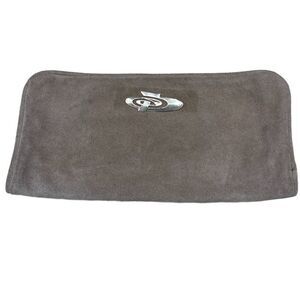 Vintage Montgomery Ward taupe suede fold over clutch.